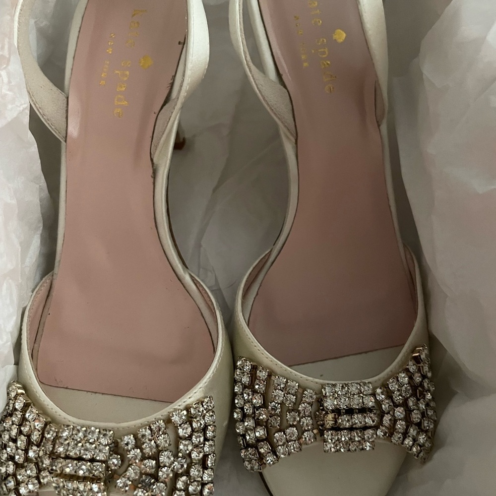 Kate Spade Cream Heels with Jeweled Bow